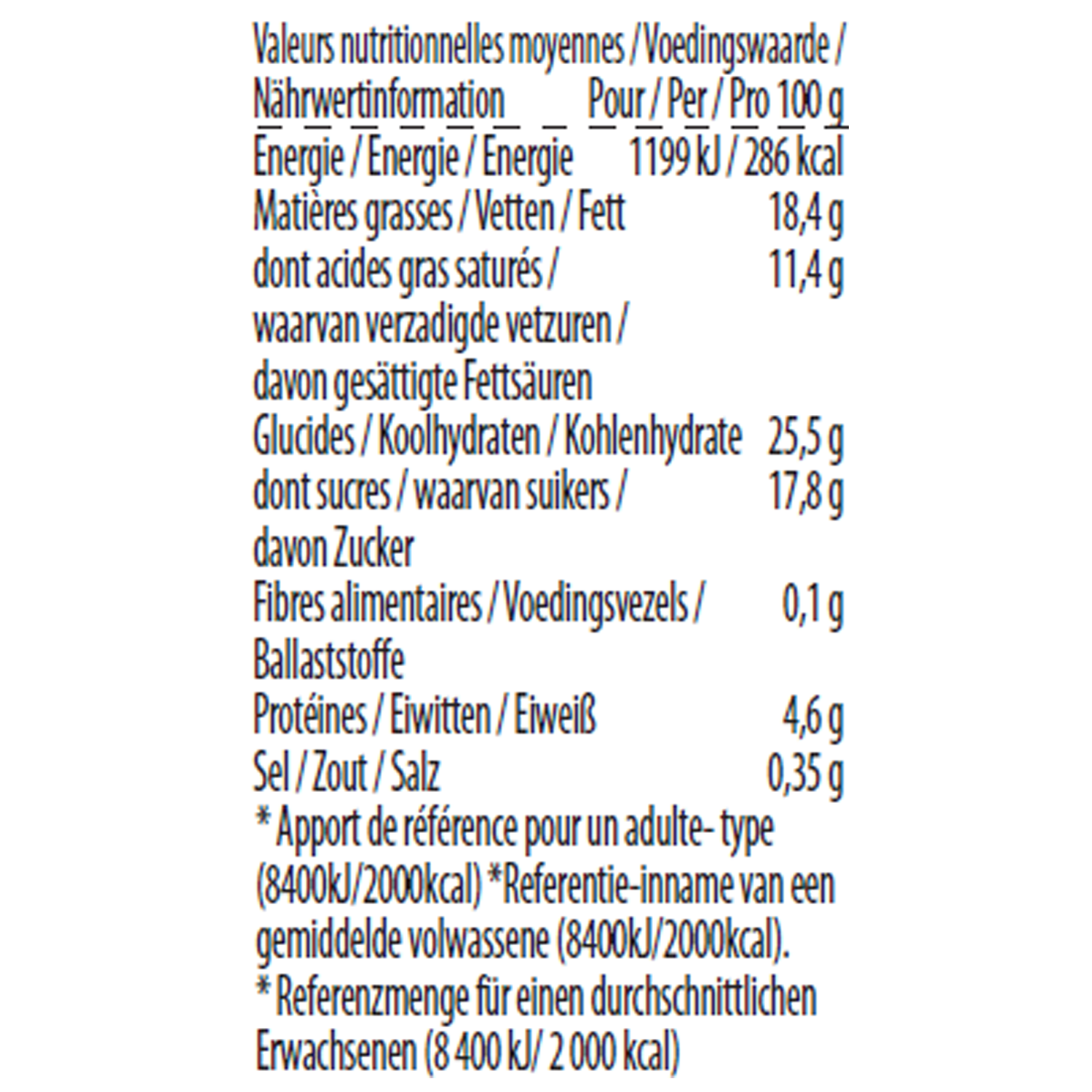 caramel biscuit cream minicup nutrition