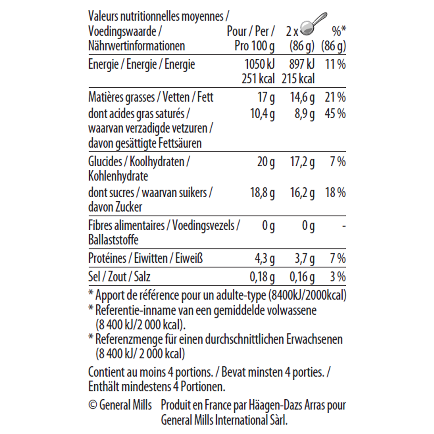 vanilla pint nutrition